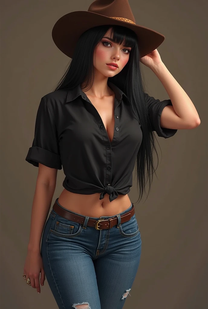 Sexy girl with a striped t-shirt and tight black pants 