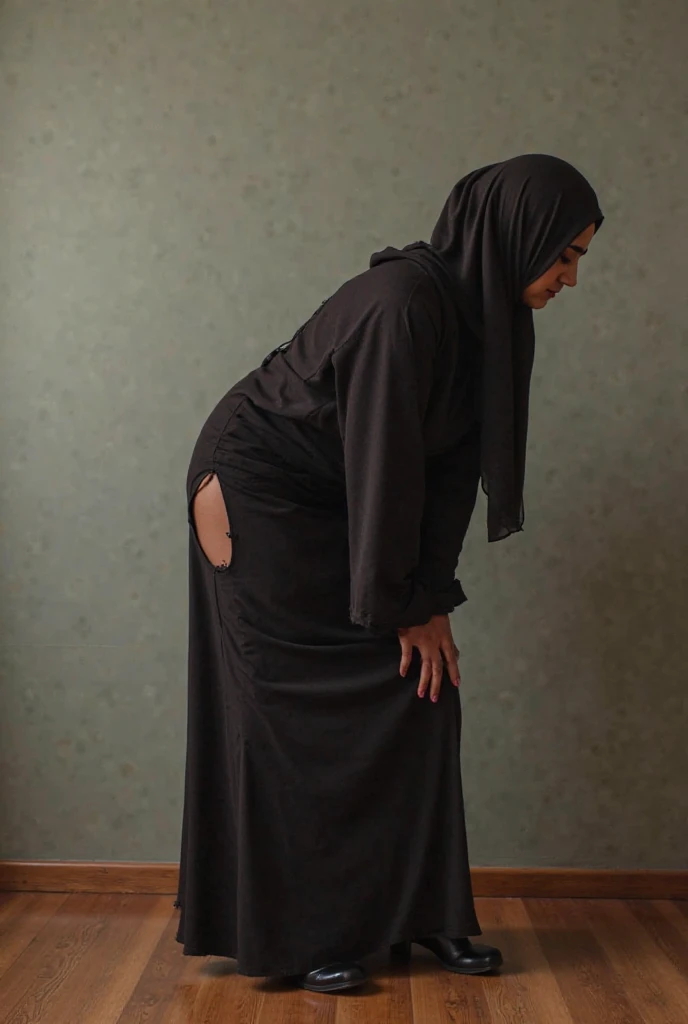 RAW photo,dark,moody,hazy atmosphere,35mm focal lenght,underexposed,cold,candid photograph,artistic,full body,photo of a beautiful,influencer,30yo Arab woman,hijab,detailed skin,naked, looking away from viewer, thick body structure,grey background,no background, candid pose,dim room,blue light, film grain, kodak color, instagram LUT