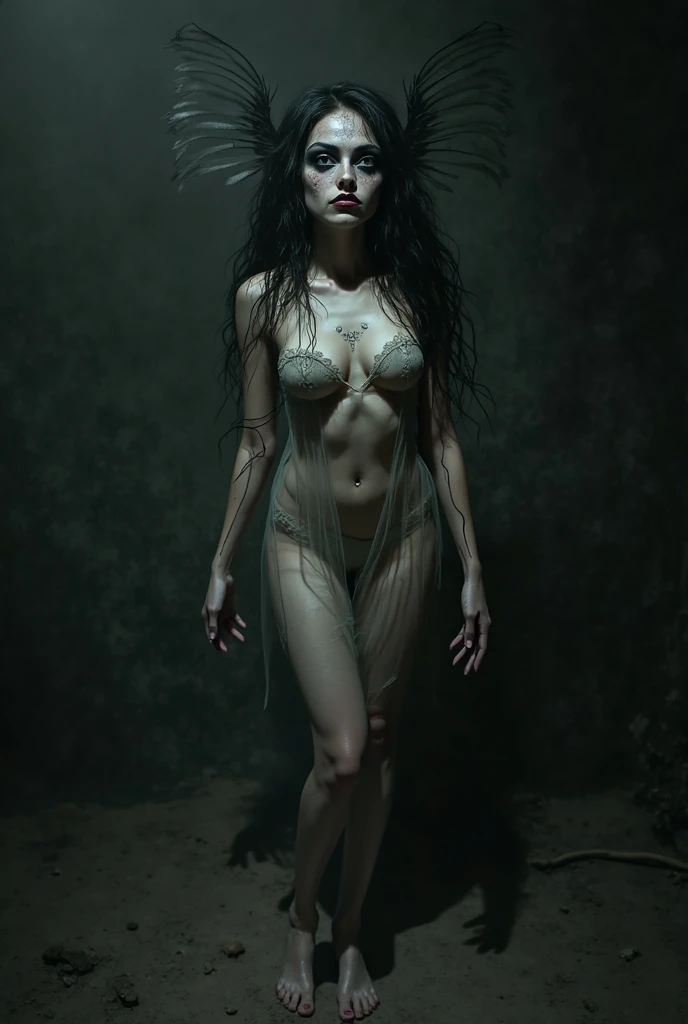 masterpiece inspired by Hellraiser, H. P. Lovecraft and Evil Dead 2013, realistic full body ((hard body pierced)) photography of two young evil skinny female, without clothes slim skinny young two evil female with hard body pierced ((two young slim skinny young evil female, full body pierced)), decomposing, out dark-black liquid from decomposing body, 12k definition, full body of two beautiful cute young skinny creepy scary evil female psycho monster bat young girl with sparkly translucent pale ghostly dark evil skin cuddling close without clothes decaying black-blue liquid body with piercing, very intricate scary facepaint bodypaint full pierced with dark liquid out, detailed bright ghostly dark liquid out from eyes, freaky shiny evil skinny emo, light blue and light green dark hair, and evil scary wicked grin-blue, dark shadowy scene in very spooky haunted house, ultra-detailed, ((dark art)), horror swamp, full body view, head to toe, UHD