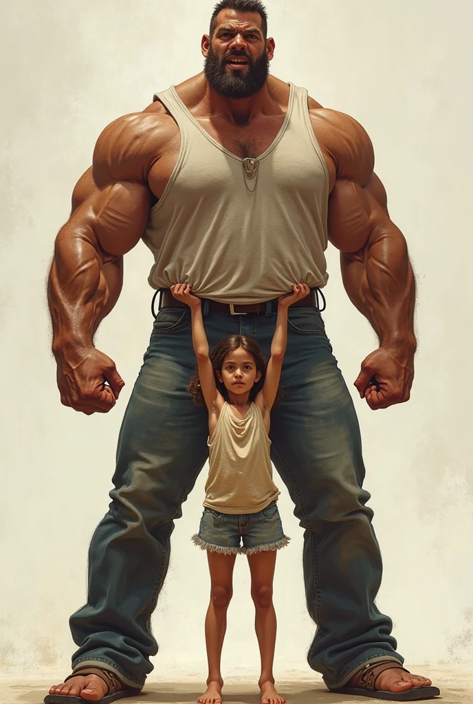 Small girl being defeated by big man