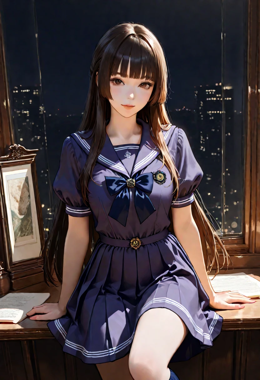 professional photo of Aoi Akane, short sleeves, white school uniform, dress, bow, white serafuku with white bow, puffy sleeves, brown sailor collar, black socks, blush,
detailed skin, detailed eyes, finely detailed hair,
volumetric light, highrez, masterpiece, best quality,
<lora:Aoi_Akane-07:0.88:MIDD>