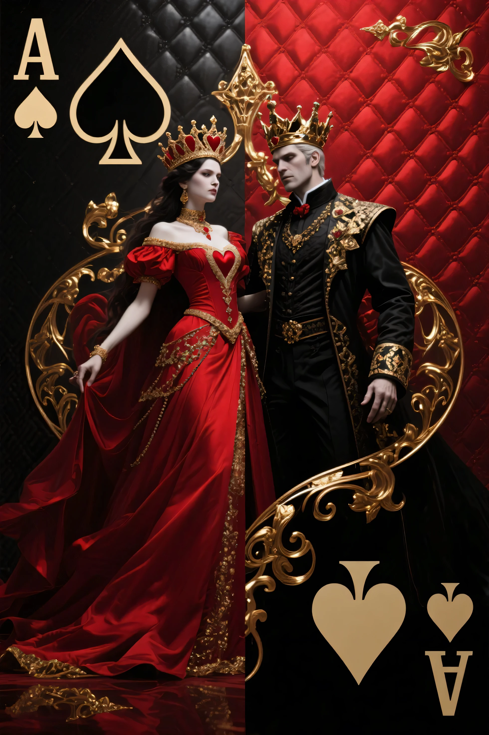 playing cards、（Queen of Hearts）、（King of Spades ）、King and Queen fusion