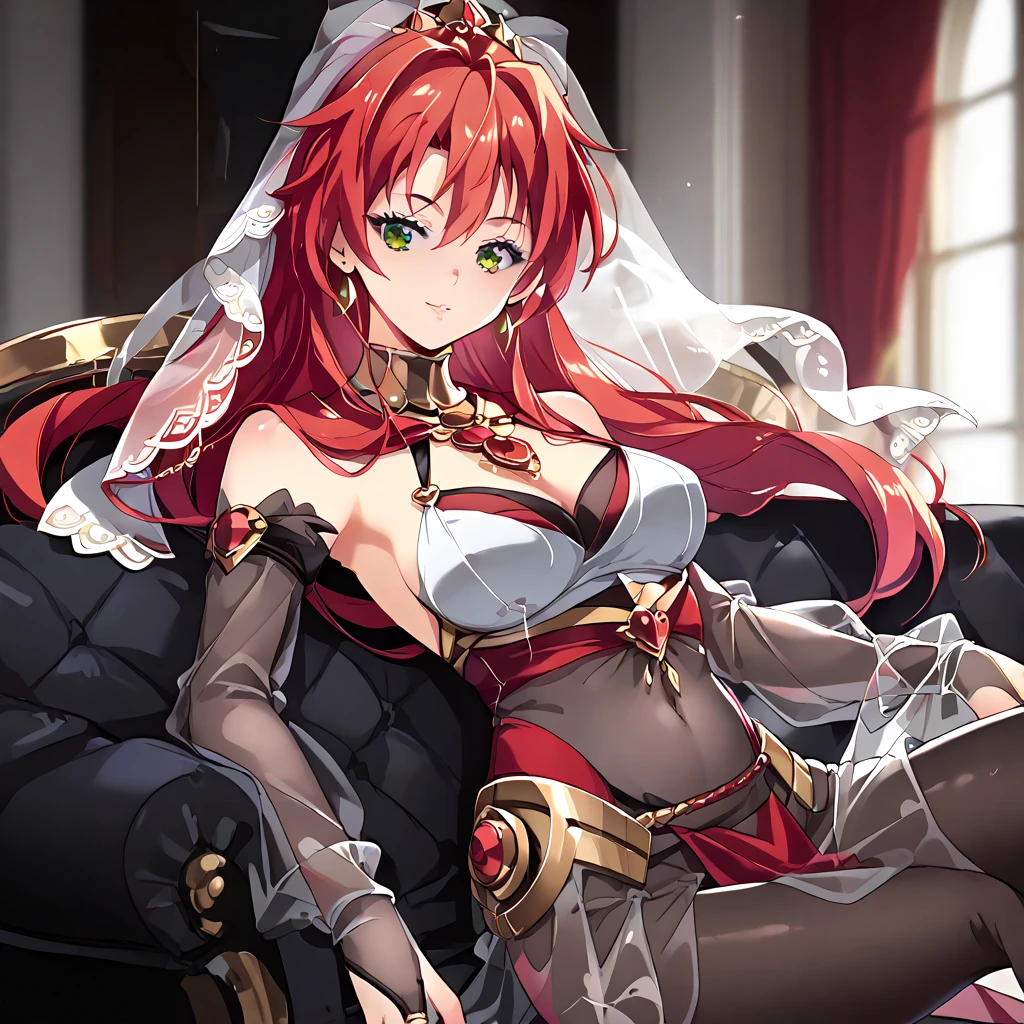 a close up of a woman in a costume with a red hair, a detailed painting by Kamagurka, pixiv, fantasy art, anime goddess, 8k high quality detailed art, [ 4 k digital art ]!!, ((a beautiful fantasy empress)), pixiv 3dcg, seductive anime girl, extremely detailed artgerm, detailed digital anime art