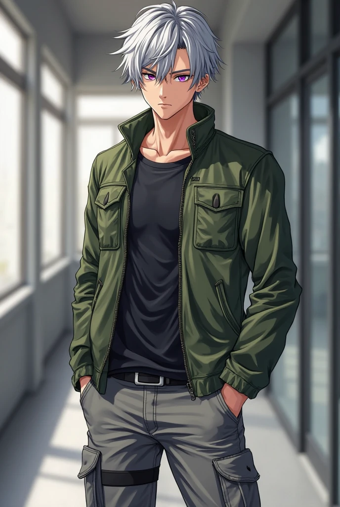 solo person,shaggy male,felid,Gray hair,Green pattern,Shota