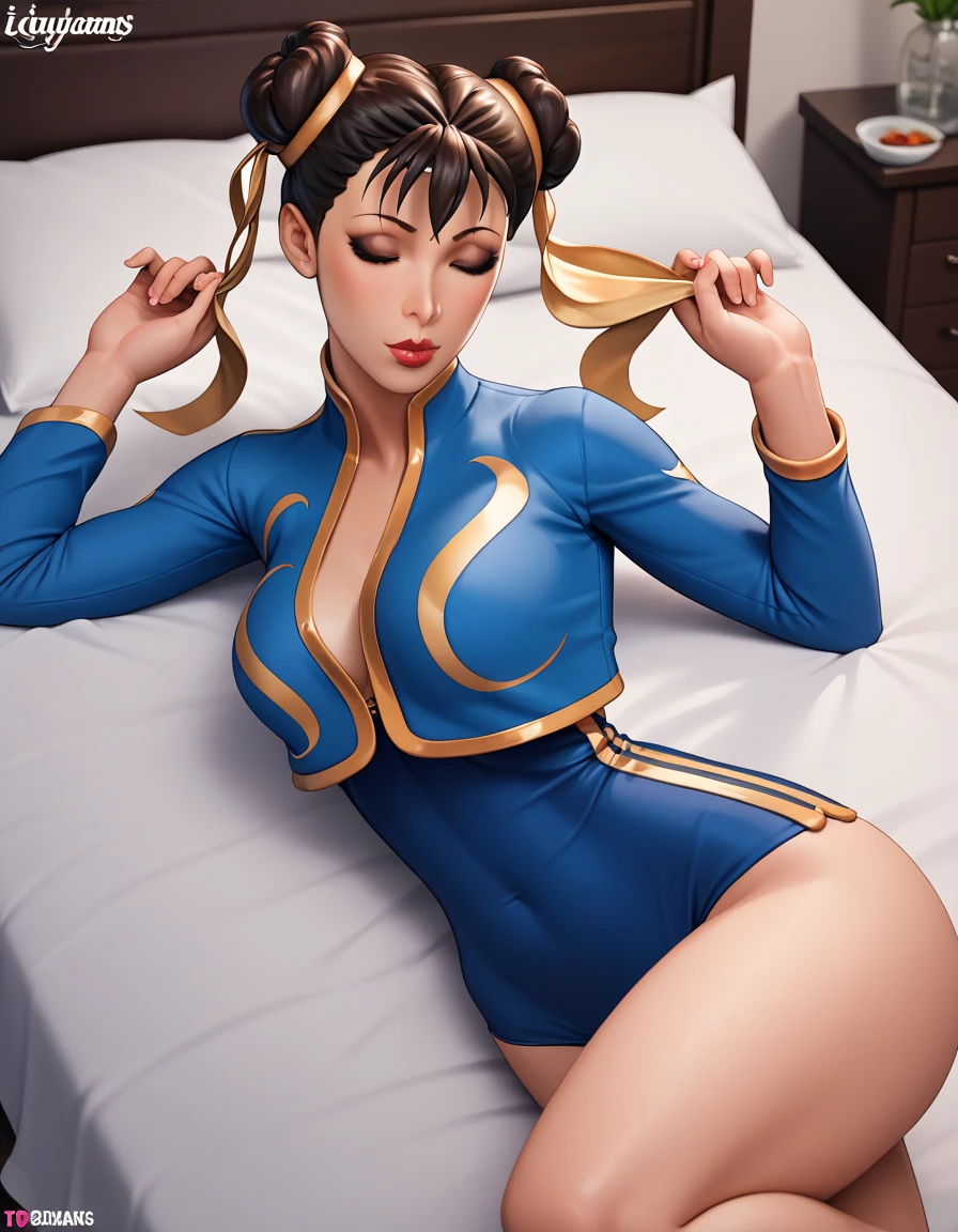 Sitting, peaceful place, lovely women, milf, muscle, chun-li, showing legs, blue tight uniform, extremely thick thighs, very fit belly, sexy pose, posing sexy, sexy legs, strong legs, strong thighs, big hips, fit waist, ultra quality, cinematic, detailed skin, detailed patterns, detailed clothes, detailed face, brushed cheeks, sweet mouth
