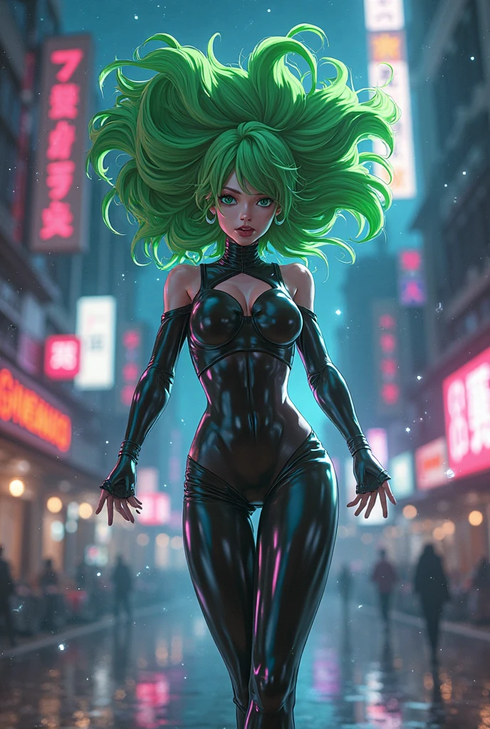 Hyper realistic super detailed sexy Mitsuri Kanroji, NSFW, Very detailed, expressions faciales sexy, seductive facial expressionace detail: 1.4): 0.4], 16K resolution, 4k resolution, dinamic lighting, High definition resolution, (sexy pose, Position attrayante), (hyper realistic: 1.4),  , (sun light: 1), (pleine hauteur: 1.8),(contrasting background: 1.5), (Anatomy of the hyperrealistic arm), (Hyperrealistic anatomy of the legs), (peau propre), (lighting cinematic: 1.7), (intime), (Technologie NVIDIA RTX Ray Tracing), (Ventre plat parfait), (image couleur),Create a 4K resolution, ultra-realistic, and extremely detailed artwork featuring a Mitsuri Kanroji in a corporate office setting with a provocative style. Mitsuri Kanroji  the central character in the artwork. She stands in front of a big glass window of a modern office offering a cityscape view.

 ((Mitsuri Kanroji (from "demon slayer"))), a girl with long green-pink gradient hair and green eyes, green hair, gradient hair, multicolored hair, long hair, braided hair, She has a commanding presence. She has a provocative yet professional silhouette,  emphasizes her figure. Her makeup  bold, with striking red lips and a gaze that demands attention.

She  dressed provocatively,  a bold fashion statement. yellow leotard, orange leotard, thigh gap, bare shoulders, a touch of glamour to her overall appearance. shy and faint smile