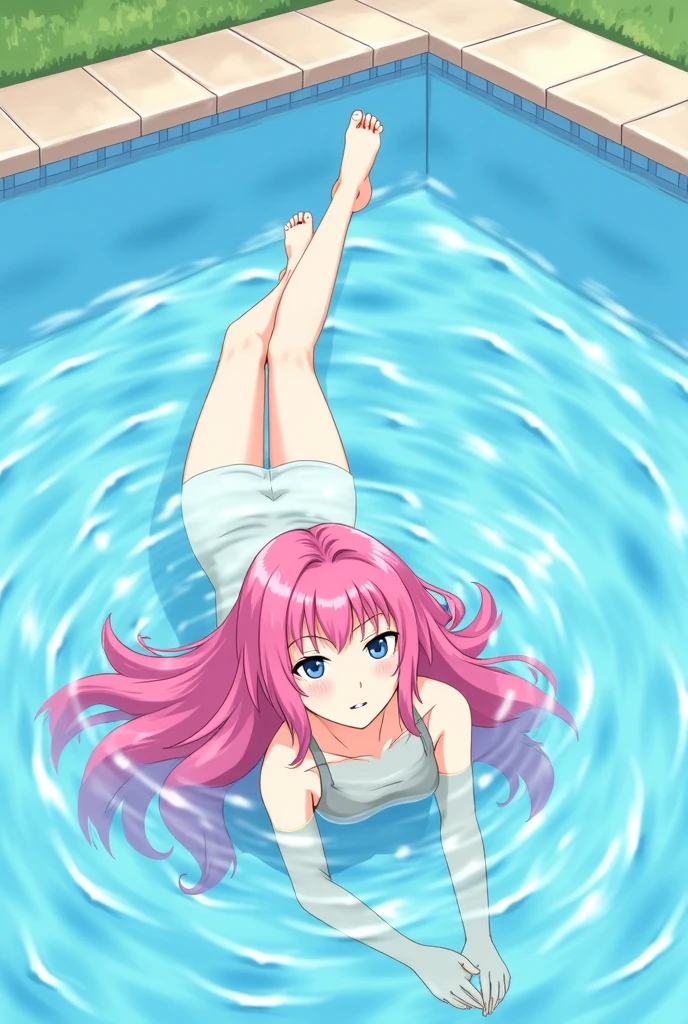 best quality, very aesthetic, Super detailed, best illustration, 1girl, おっぱい, pink_hair, school swim suit, kneehighs, smile
