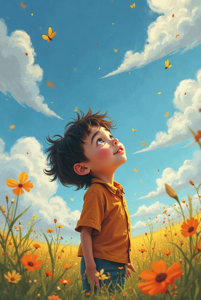 Create an impressionism painting of a young autistic boy who loves music