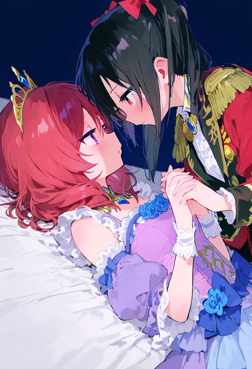 Duo(Prince's Nishikino Maki)and(Princess Yazawa Niko)　staring at each other and holding hands