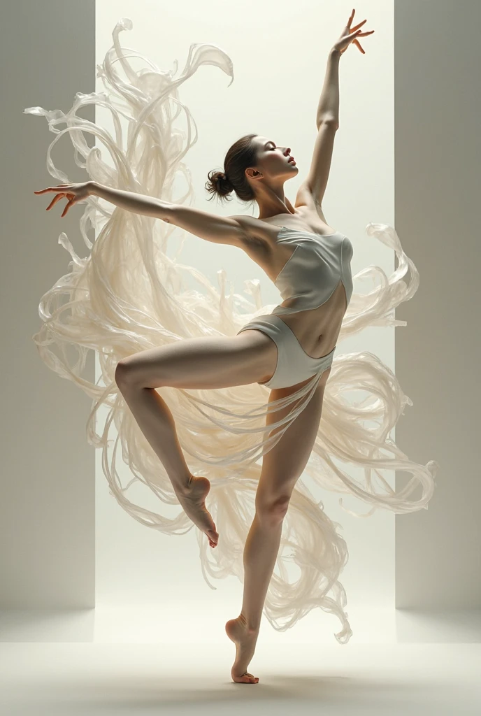 Ghost girl floating in the room,Dynamic back bend pose