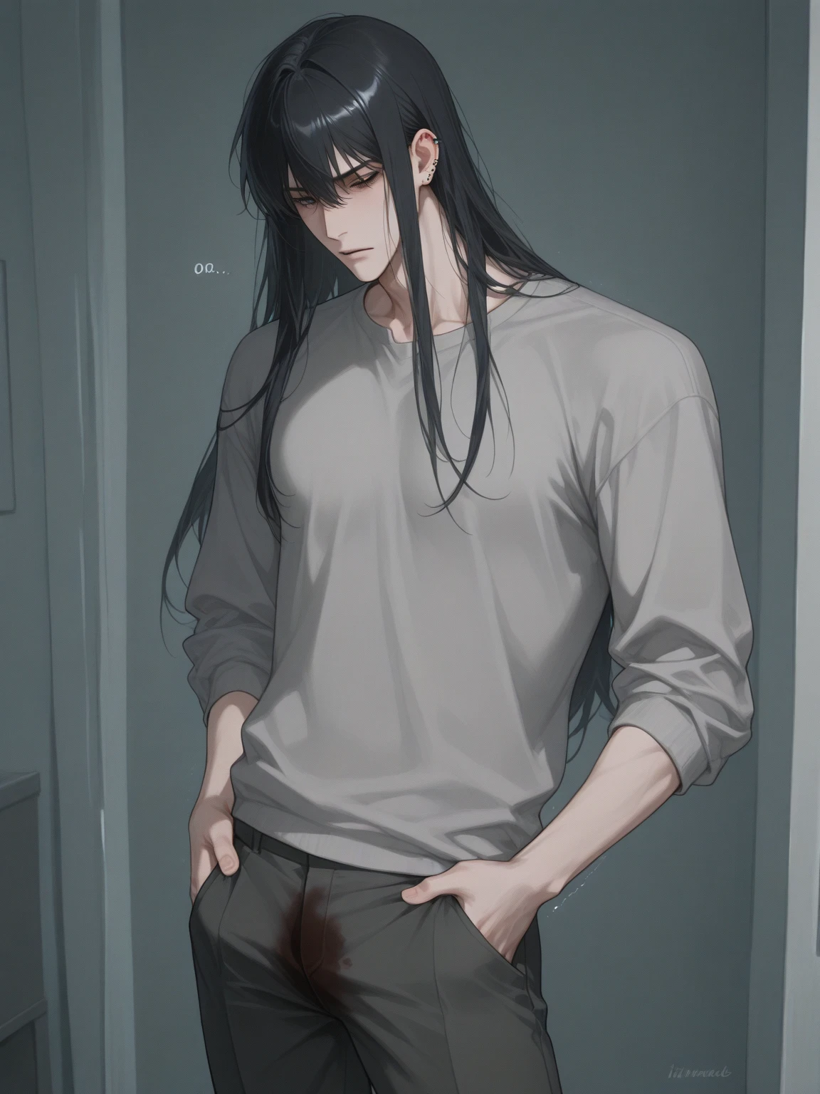 humans, A 25 year old boy, Skinny body, very long hair, hair between eyes, black hair, lower lip piercing, black eyes, White skin, horny, homosexuals, penis out, huge penis, posing sexually, sitting on a king's throne. masculine,