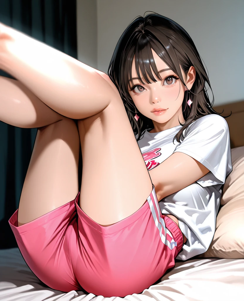 , live action, high quality, black hair, small, pink bra, ruffled pants, short perm, beautiful hair, shiny hair, alone, cute girl, realistic, in underwear, nsfw,