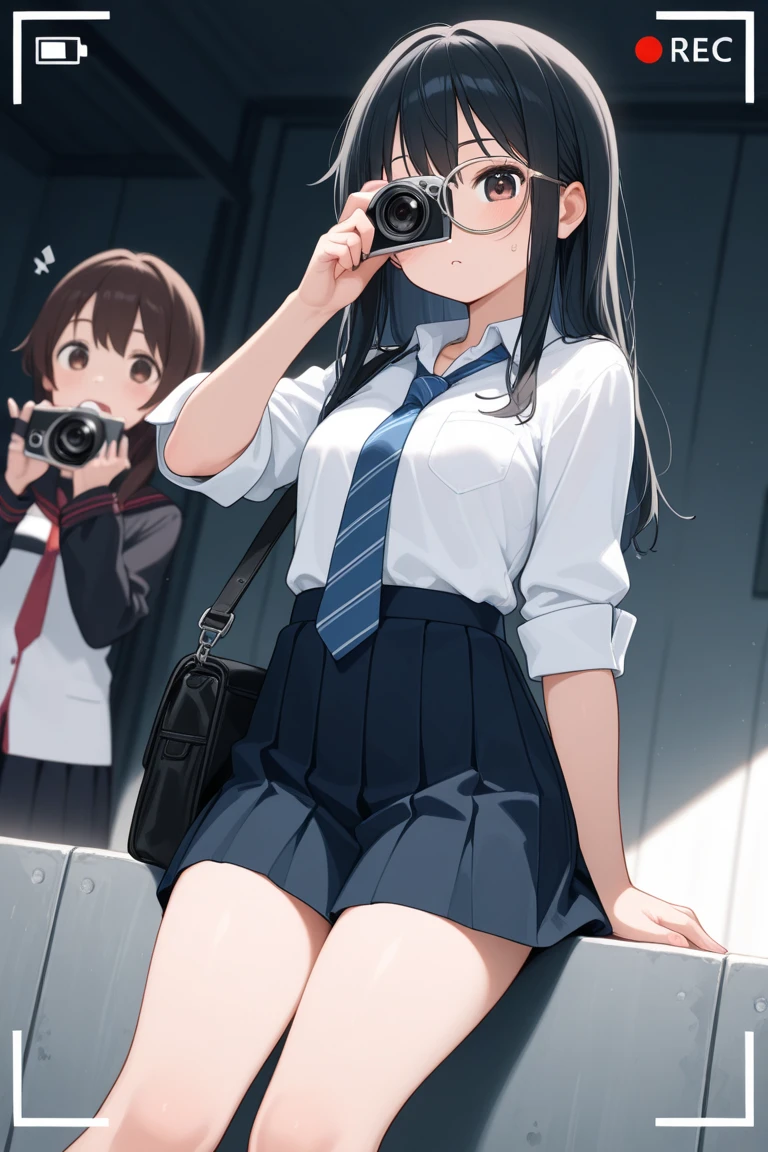 3女の子,School uniform,Mini skirt,Brown hair,Black hair,embarrassed,Summer festival,Underwear,Panties,Night,camera,Squatting,