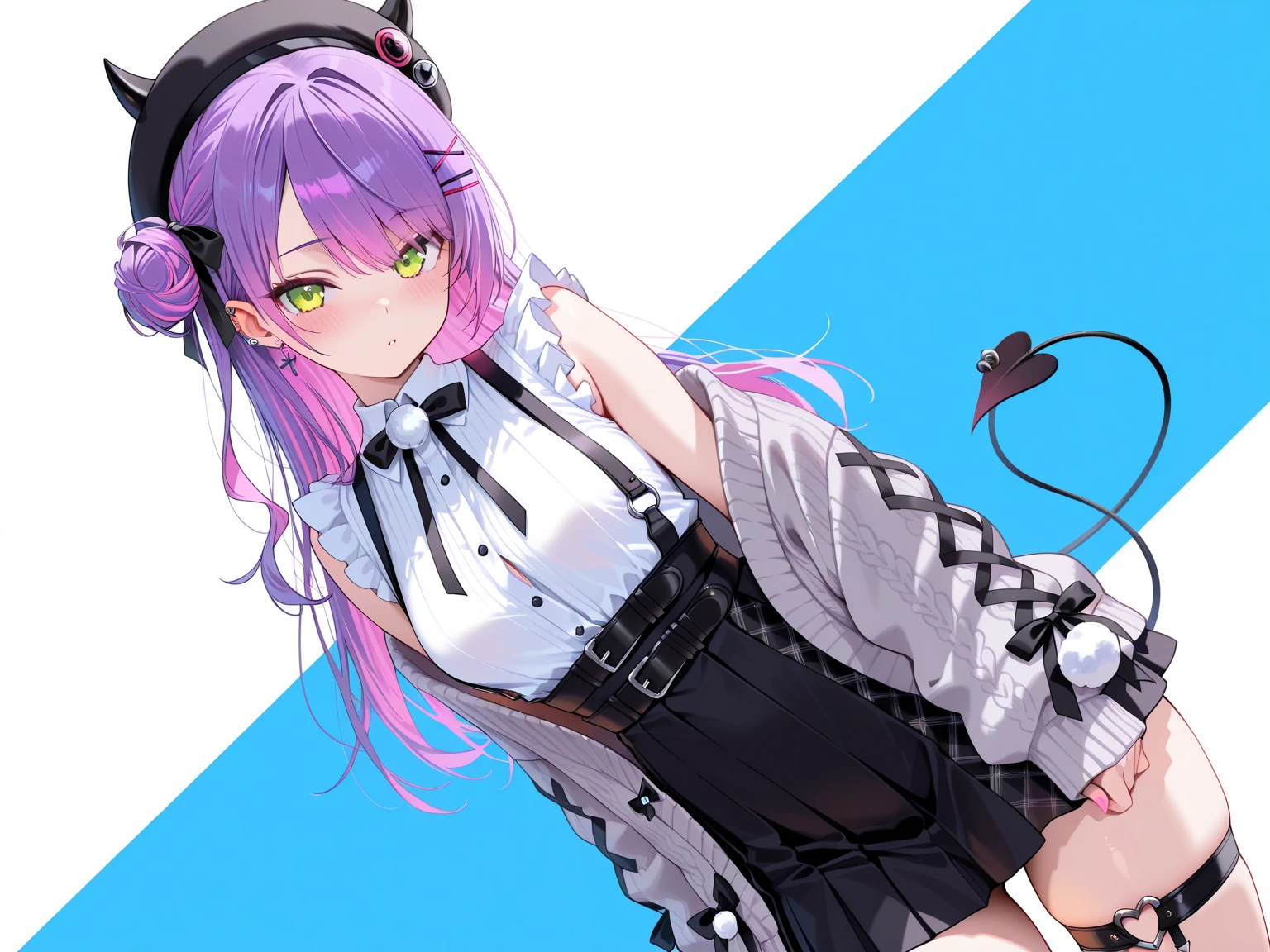 Bright and funny illustrations, comics, Little, Graffiti style, Light purple hair,Twin tails,Blue eyes,Rabbit_ear,Rabbit_tail,Fishnet tights,Neck choker,