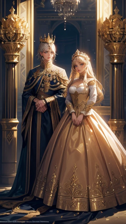 NSFW, ((masterpiece, best quality, extremely detailed, absurdres)), Create a high-resolution, highly detailed anime-style illustration that captures the grandeur and elegance of a medieval Western royal family. The illustration should feature a king, queen, and princess, each radiating an aura of nobility and power. The royal family is depicted in a luxurious setting, surrounded by opulent decorations and ornate elements that emphasize their status. The king stands tall, exuding authority and wisdom; the queen, graceful and composed, reflects regality; and the princess, youthful yet poised, symbolizes hope for the future. The subjects are dressed in richly detailed royal attire, with intricate patterns and designs that showcase their wealth and influence. The overall composition should evoke a sense of awe and respect from those who view it, as if the family is a beacon of leadership and power. The lighting is soft yet dramatic, enhancing the textures and depth of the characters and their surroundings. The background is an elaborate palace interior with grand pillars, velvet drapes, and majestic chandeliers. The illustration should maintain a balance between realism and the softness typical of anime art, ensuring that every detail, from the characters' facial expressions to the smallest elements in the background, contributes to the overall impact of the piece. --royal family, --Noble Princesses, --sexy, --erotic