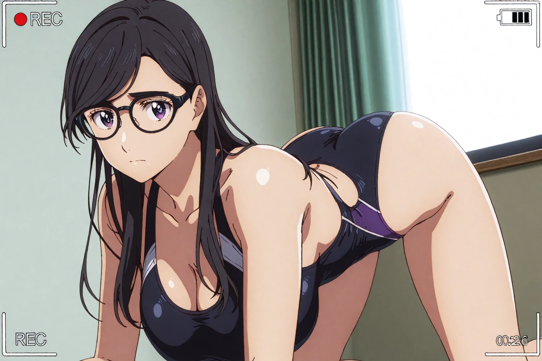 sakurajima mai, mai-san, (masterpiece), violet bra, violet panties, 1girl, solo, (high resolution), nape, sexy