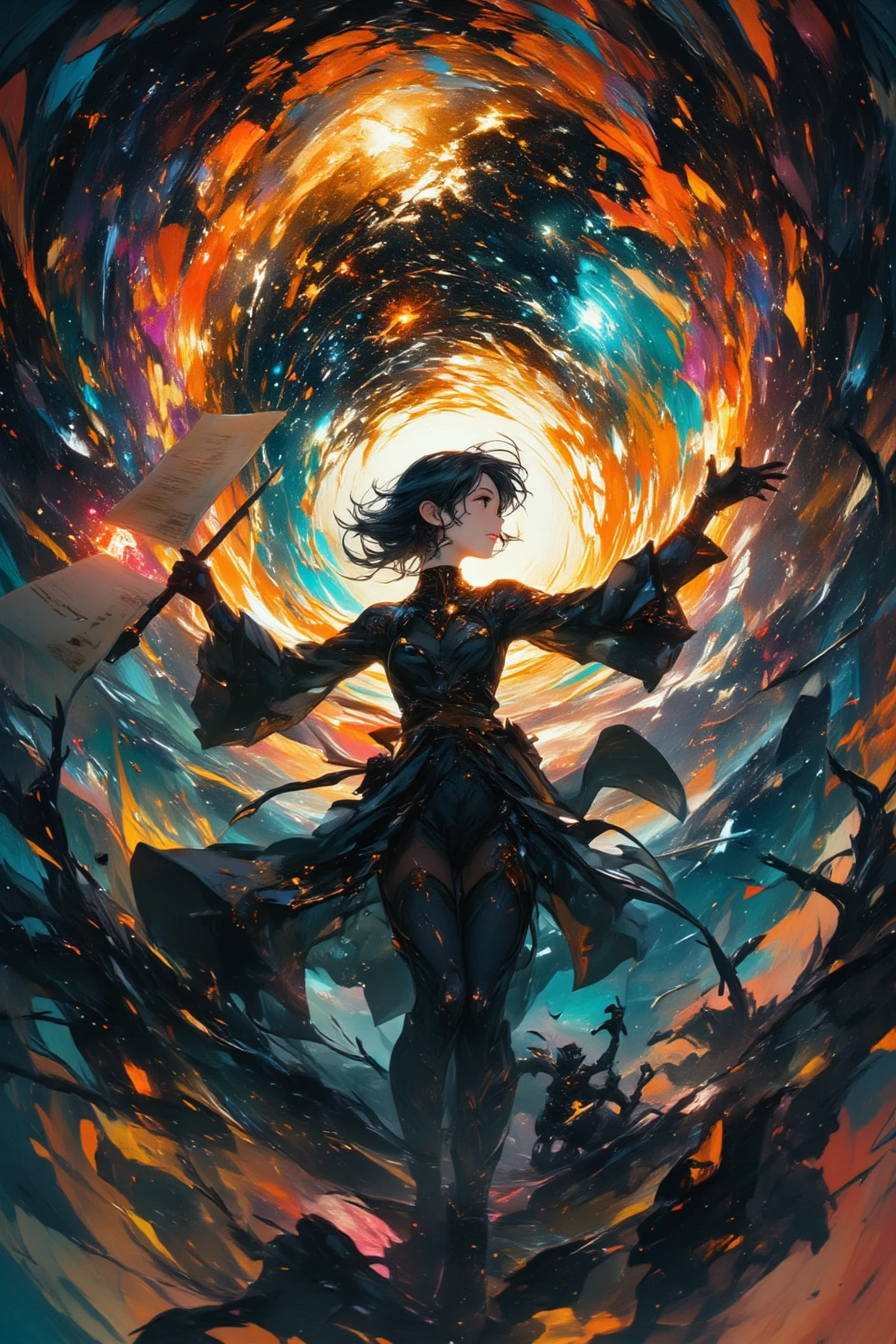 Abstract beauty, Amazing beautiful olive skin girl, Skyscraper on the left, Centered, Looking at the camera, nearing perfection, Dynamic, Moonlight, Highly detailed, Watercolor painting, art stations, concept-art, smooth, Sharp focus, illustration, Art by Carne Griffiths and Wadim Kashin
