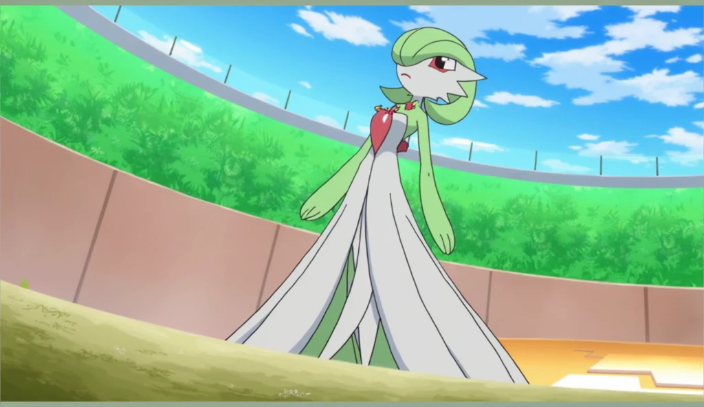 tmasterpiece, Best_quality, 1girll, solo, guard, Creatures \(co\), game freak, Nintendo, Pokemon, Pokemon \(gaming console\), pokemon unite, bangs, Colored skin, female focus, Flat chest, gen 3 pokemon, Green hair,green colored skin,Hair above one eye,Colorful skin,pokemmo\(organism\),red eyes,bob-cut hair,Two-tone skin,White-colored skin,Play in the water on the sand,Anime style,beautiful detailed water,