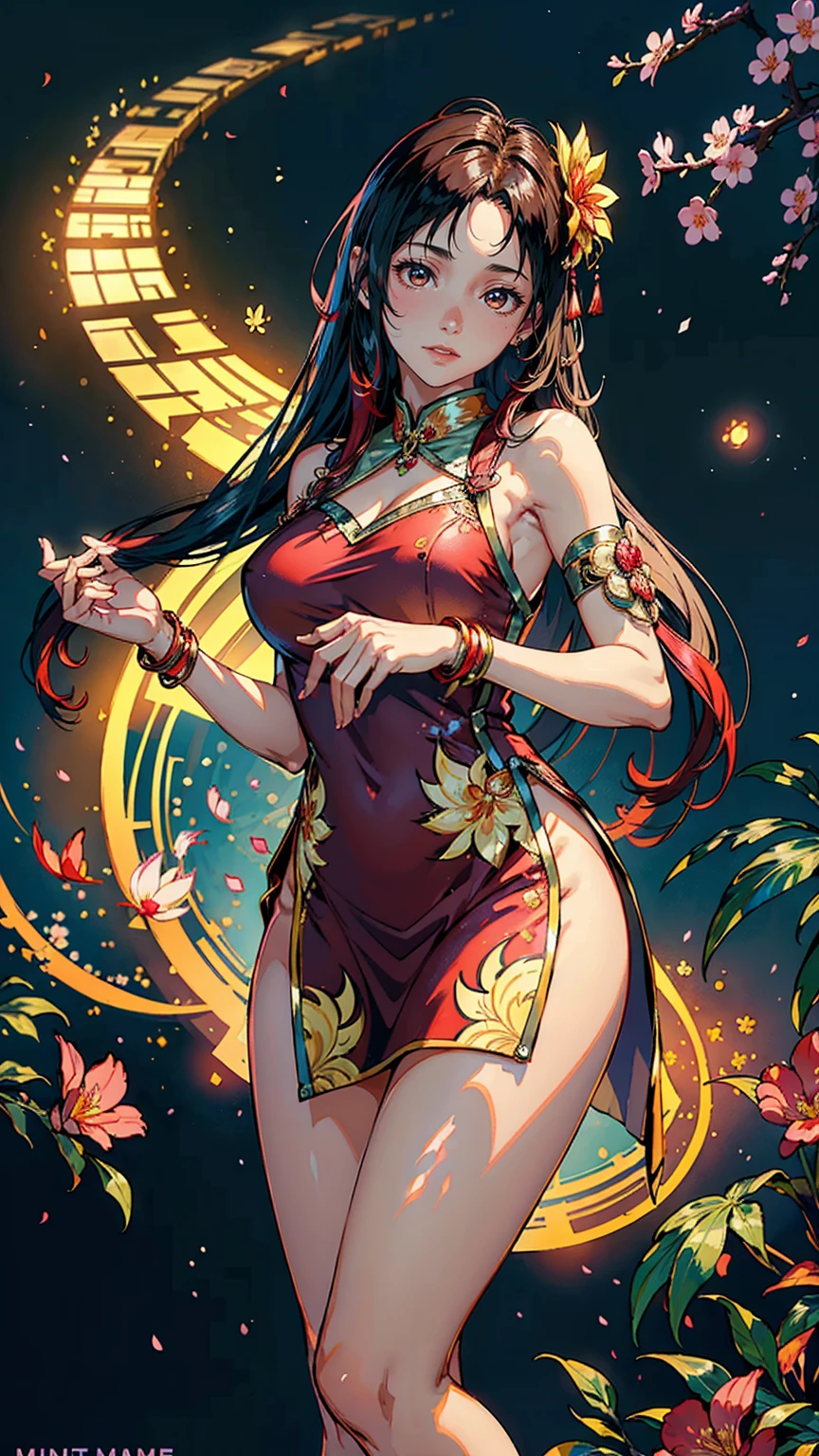 Full color illustration, beautiful fantasy queen, inspired by Lan Ying, from Shen Zhou, beautiful art illustration, from Qu Leilei, Yan Hui, Zeng Jing, Lu Guang, celestial goddess, floating between galaxies and nebulae, hair with a sea of flowers and clusters, clouds, like a fairyland, sexy, oversized breasts --auto --s2
