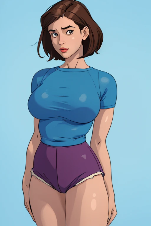 Dora, Claire Forlani, 2, smiling, bob cut hair, skin tight pants, tight shirt, (skin texture:1.1), (high detail face:1.1), high detail body, high detail clotheasterpiece), (realistic), ultra high definition, 4k, ultra high resolution, photo by Arny Freytag