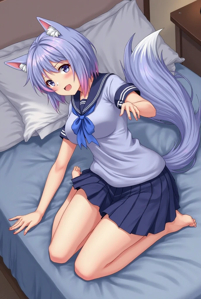(best quality,4k,8k,highres,masterpiece:1.2), ultra-detailed, highly detailed texture, intricate details, A cute teenage angel with blue eyes, drawn in anime style, 1girl, , , 10 years old, medium blue hair, hair flaps, pink ribbon on head, well-formed face, blue eyes, angel girl, white blouse, puffy short sleeves, red ribbon, angel wings, long white skirt, red shoes, frills, ribbon head, A pair of angel wings on the back