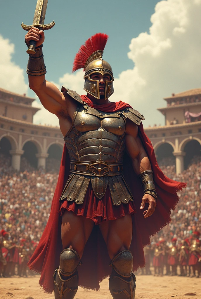Praetorian helmet with shield with the Olimpia de Paraguay in the background