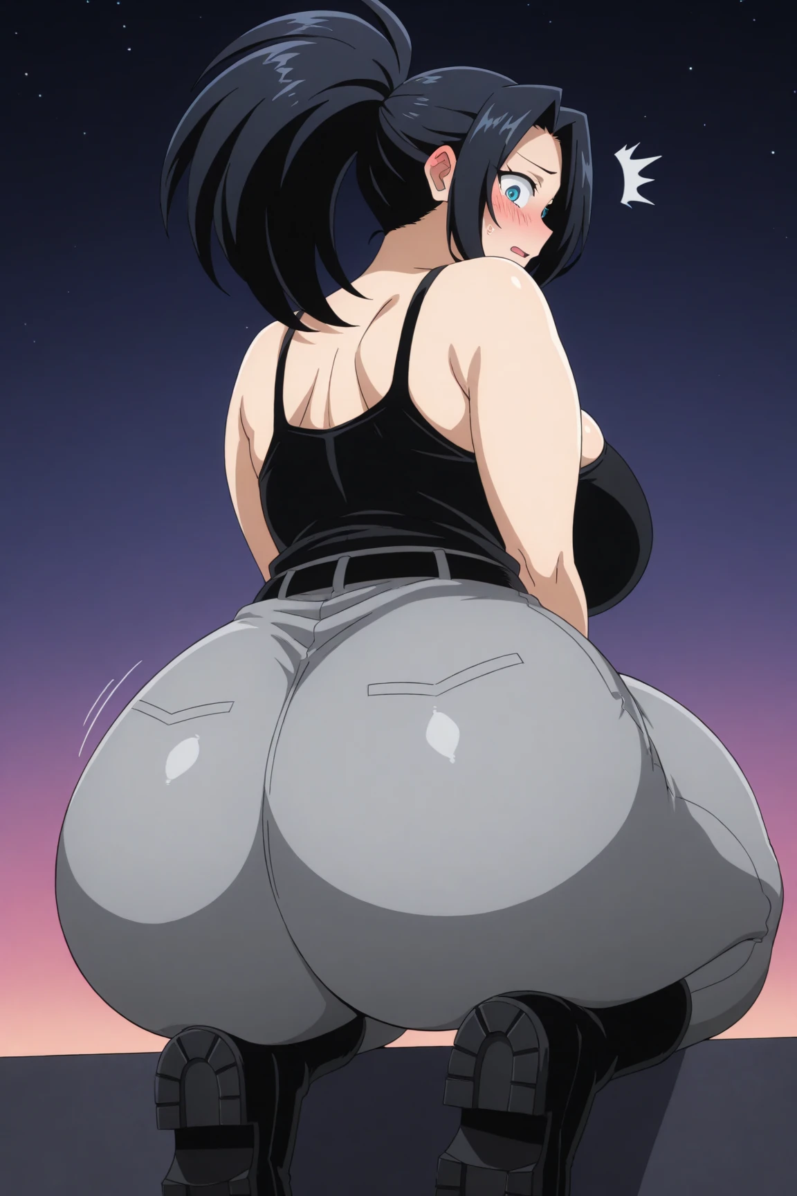girl, white socks, no shoes, hips posing, fetish, sitting at rock for a seductive pose, exhilarating bulge, thicc thighs, ((best quality)), ((ultra details)), [ K digital art ], Samoan descent, squatting, fat ass, huge ass, 1girl, soles, feet in long white socks, thundering thick thighs, ass wider than shoulders, anus revealing, [ big futa balls !!! ], looking back at viewer, bright sun against wet shiny skin, off shoulder crop top, gaping anus, erect bulging clit, enhanced gluteus Maximus sitting against edge of barstool, goth girlll, scat, loose feces, excreting fecal poop, excrement