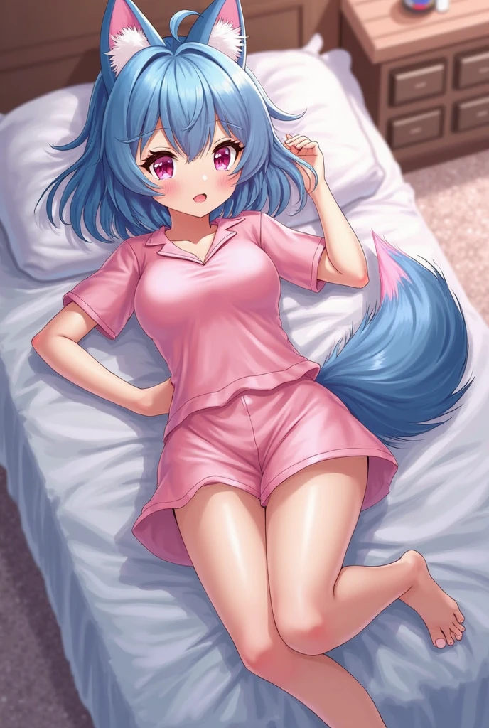 (masterpiece, best quality:1.2), extremely detailed, soft ambient lighting, sharp focus, 4K, colorful scene, BREAK <lora:aubreyheadspacev6:0.9>, 1girl, solo, aubreyheadspace, very long purple hair, bright blue eyes, hair bow, small breasts, cyan shirt, BREAK looking at viewer, blush, nervous, bedroom, toys, BREAK <lora:cloth-bulge:1>, cloth bulge