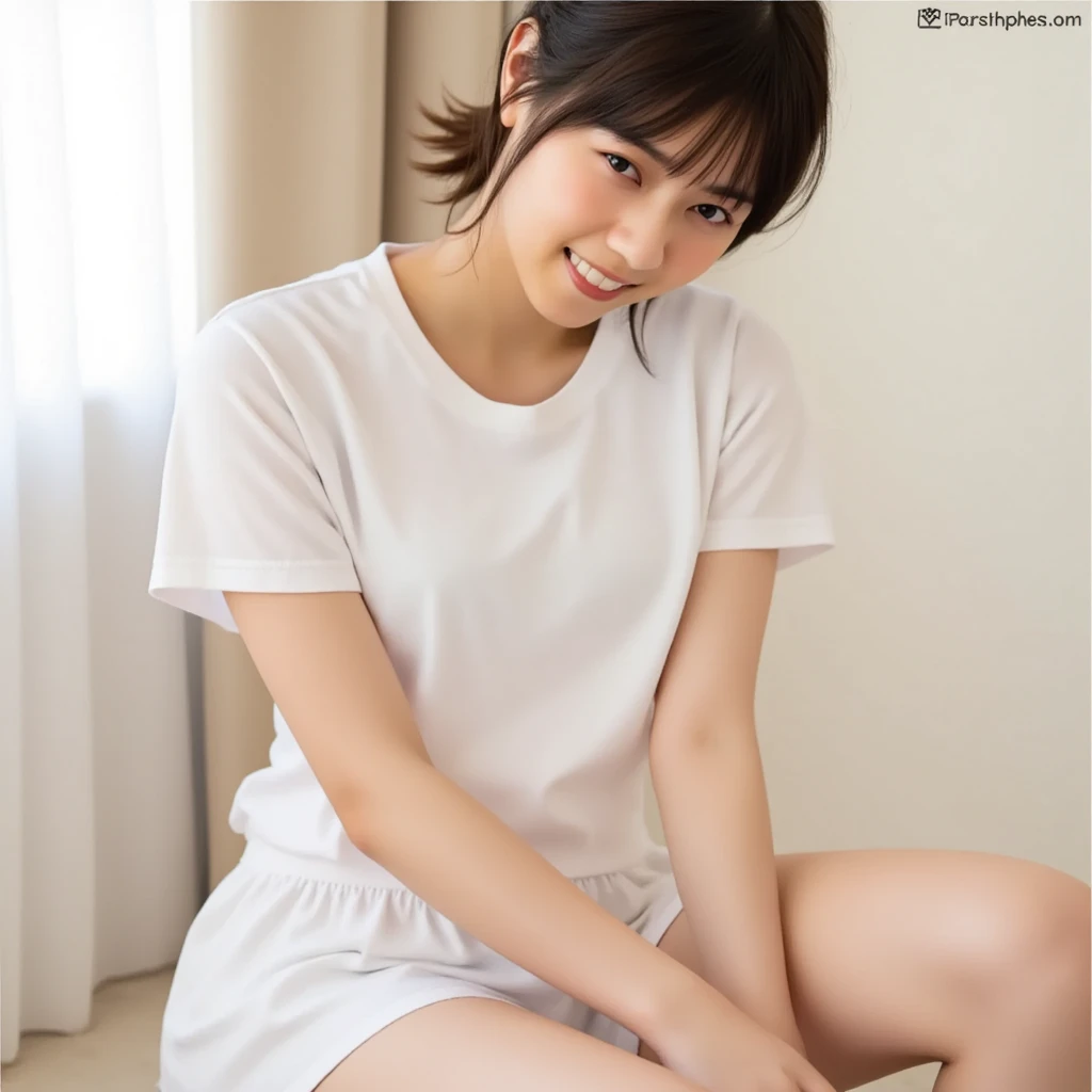 Short。boy。Crossdresser。cute。Tank top。Shorts。to close range。Looking at this。Beautiful skin。Japanese-style room。Manly gestures。