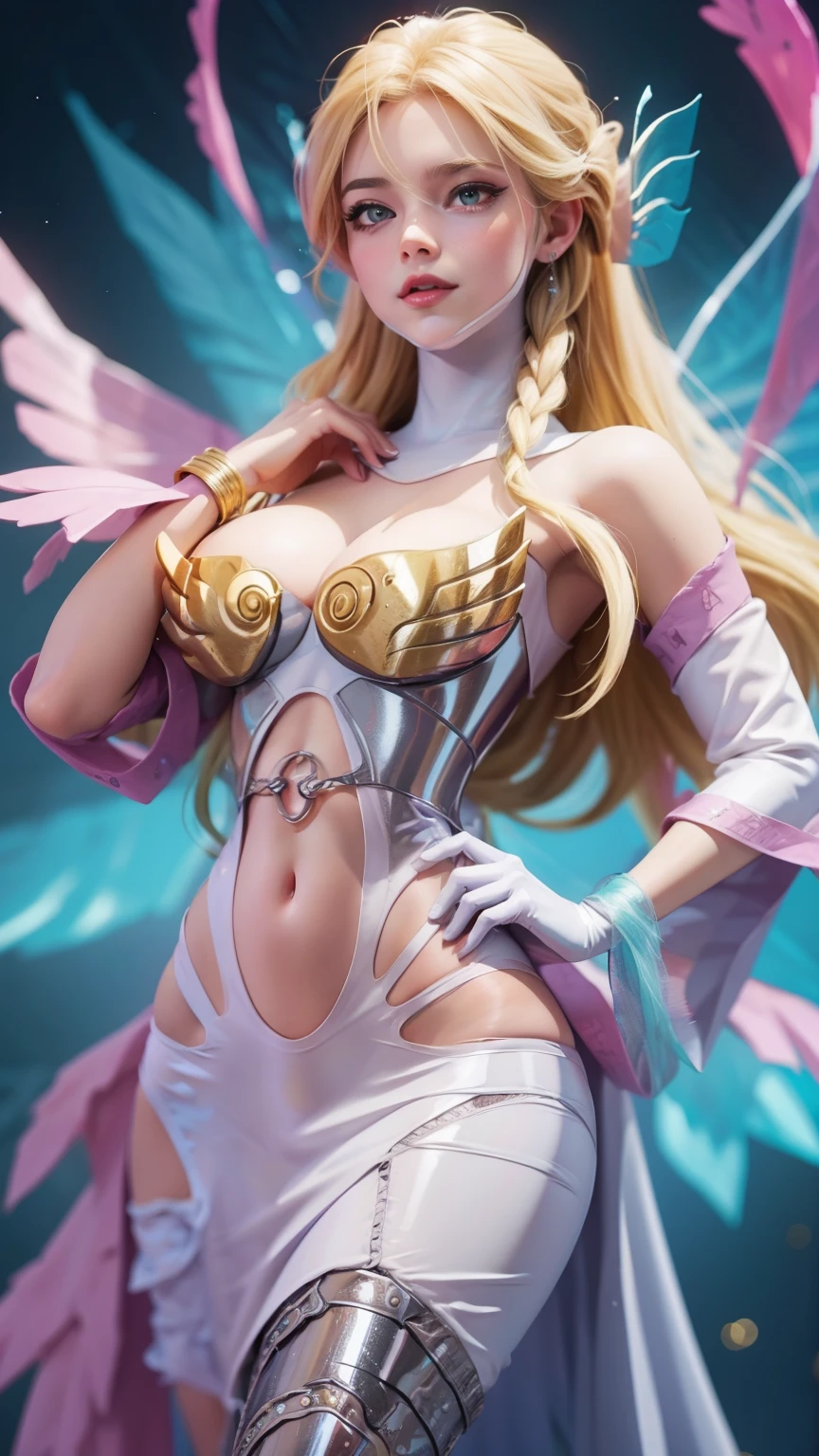obra maestra, calidad superior, High resolution, Manic Details, shigh definition, alta calidad, Cara detallada,Angewomon, Digimon, extremidades corporales detalladas, Detalles de los dedos, Mujer, cabello rubio, tetas grandes, Pose sexy, nalgas, disparo atras, nubes, cielo azul, Mountains, nieve.
