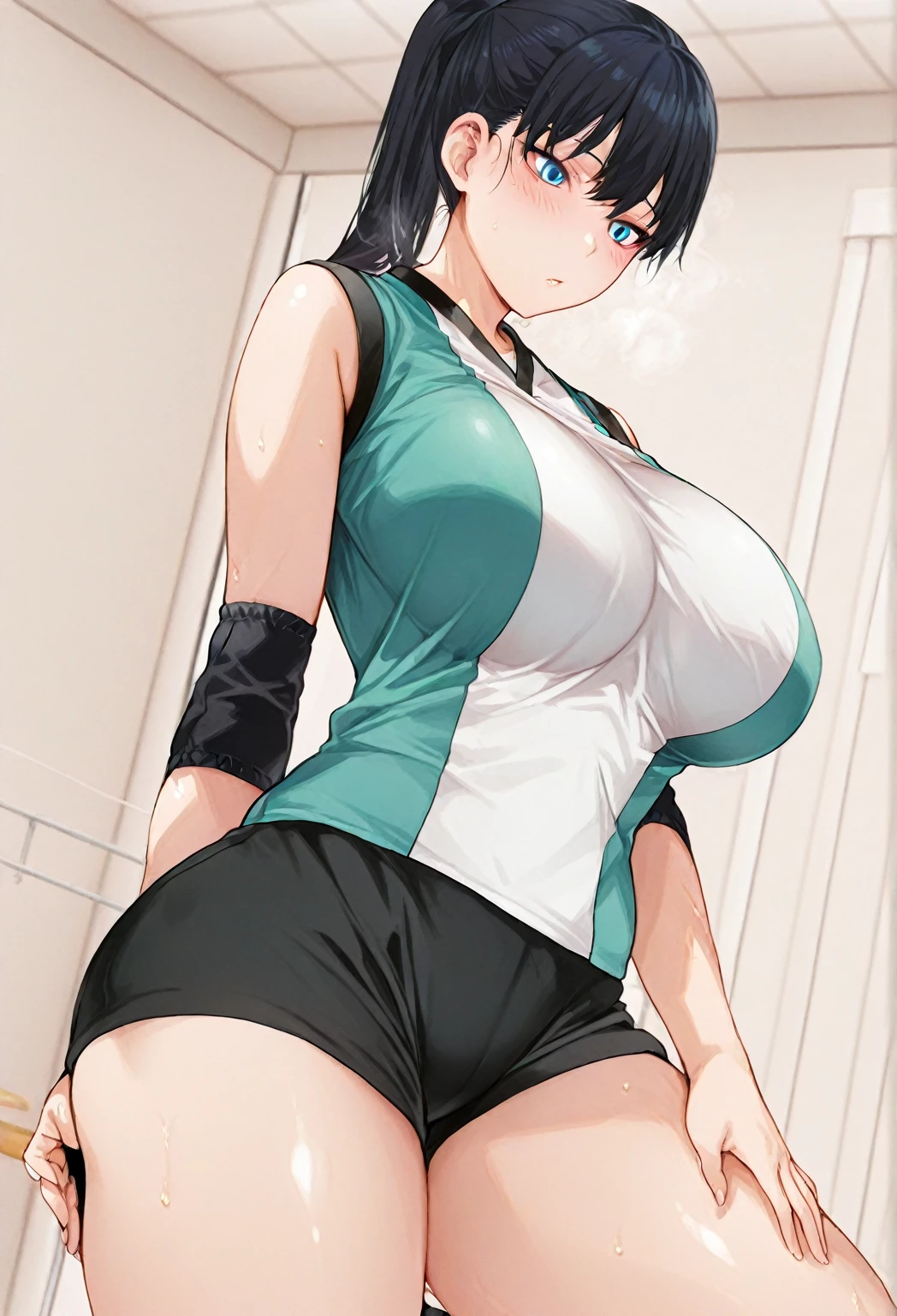 Japanese、60 years old、Mature Woman、Five fingers、Gym suit、Bloomers、White T-shirt