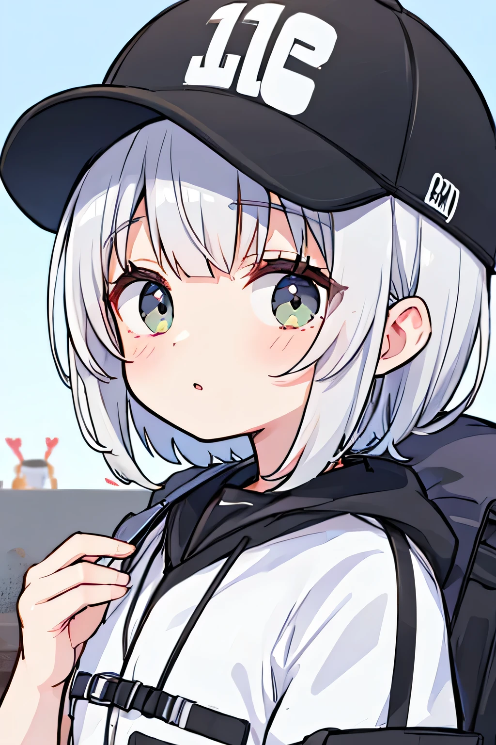  Silver Haired Short Bob,8k,masterpiece,best quality,baseball cap,HD,DETAILED, レモネード,グラス,