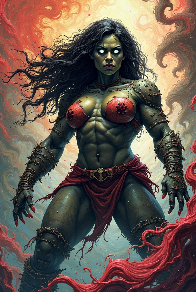 Amazing anatomy, (Fantasy Horror Perfect Art, 64K Ultra HD:1.1), (art by apterus, Artwork by Dan Mumford, The Art of Lovecraft:1.2), Best quality at best, 500px, Computer Graphics Association,nuclear fallout, Cool, Dark, green light, Wear mini bikexy and become devil tentacles,sweat profusely,Unbelievable,muscular calves,Toned abs,The looms,Scar high heels,,sensory,dampness,(The crotch raised)