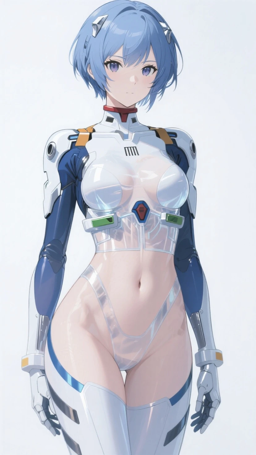 Highest quality High resolution Simple A cute girl cosplaying as Rei Ayanami in a white pilot suit