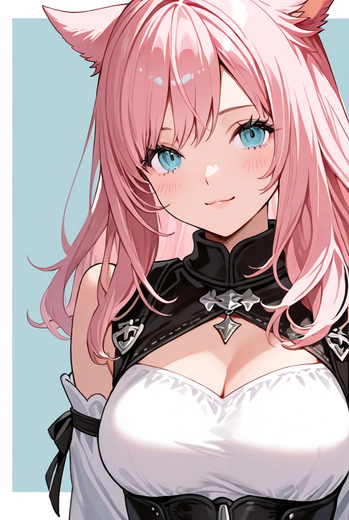 Illustrator, anime , Realistic ,sketch , 1 person, model, Age 25, lip, Revealing knight wizard, order, Blue and pink gradient background, Neon Medium Hair, Big Breasts, Her cleavage is visible,, Upper Body, Sexy look, Texture Trim, Canadian, (masterpiece,Highest quality)
