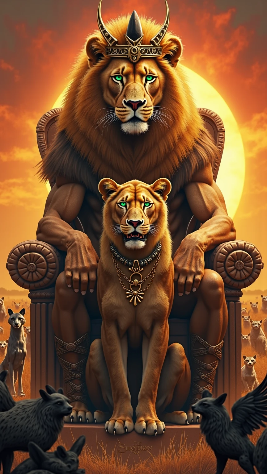 Create a mug design featuring a majestic lion with a confident and regal posture, surrounded by symbolic representations of wealth, such as gold coins, money bags, and dollar signs. The lion could be wearing a crown or sitting on a throne made of currency. This design captures the idea of a lion ruling over financial prosperity.