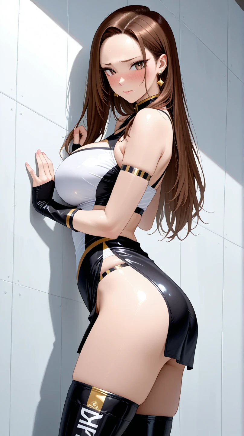 (masutepiece:1.3), (absurderes:1.3), (Best Quality:1.3), hand of Guido Daniele, (Ultra-detailed:1.3),(Best Shadow:0.7), (Handle Hair), 1girl in, Solo, SH1, Sakurazaka Shizuku、from below looking up、Large breasts, cleavage, Red-brown hair、asymmetrical bangs, poneyTail、Red ribbons、 Eye color is light blue、Wink、Close one eye、Hair Ornament, Universal smile、Open mouth, ( Oily skin),(Black Leotard、Roughly open chest、Black tights)raise arms、Show armpits、Drop hips、raise one leg、stick、big butts、Bite、Inter-strands、natta、street corner、casino、god rays, llight rays,
