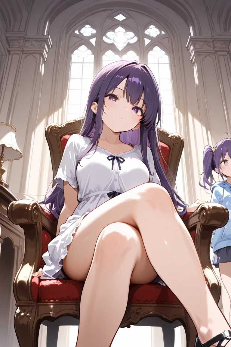 Masterpiece,(high quality depth map:1.1), Best Quality, ultra detailed,unity wallpaper 8k,crunchy,(change:1.2),(pretty eyes), ((kawaii)), beautiful, (beautiful),,,phonograph,, (ultra detailed), (the best illustrations), (best shadows),perfect lighting,vivd color,
,high priestess,inglete,beautiful white dress,goddess,royal room,chair,white thigh high boots ,sexually suggestive,beautiful panties,arms in armrest,revealing outfit,legs open, NSFW
