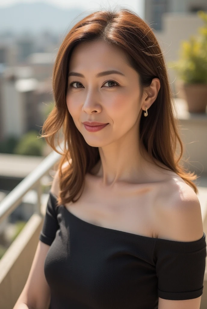 masutepiece, Best Quality, Photorealsitic, 4K, 日本人A MILF, (Solo), (((50 years old))), (Wrinkles at the corners of the eyes:1.5), (nasolabial folds:1.5), ((Large breasts)), (Saggy udder), A MILF, glamor, A sexy, Chromo-white skin, Wavy Longhair, Looking at Viewer, (((my skin is old))), ((muscles are old)), Super large udder, Black business suit, high-heels, ssmile, Public places,