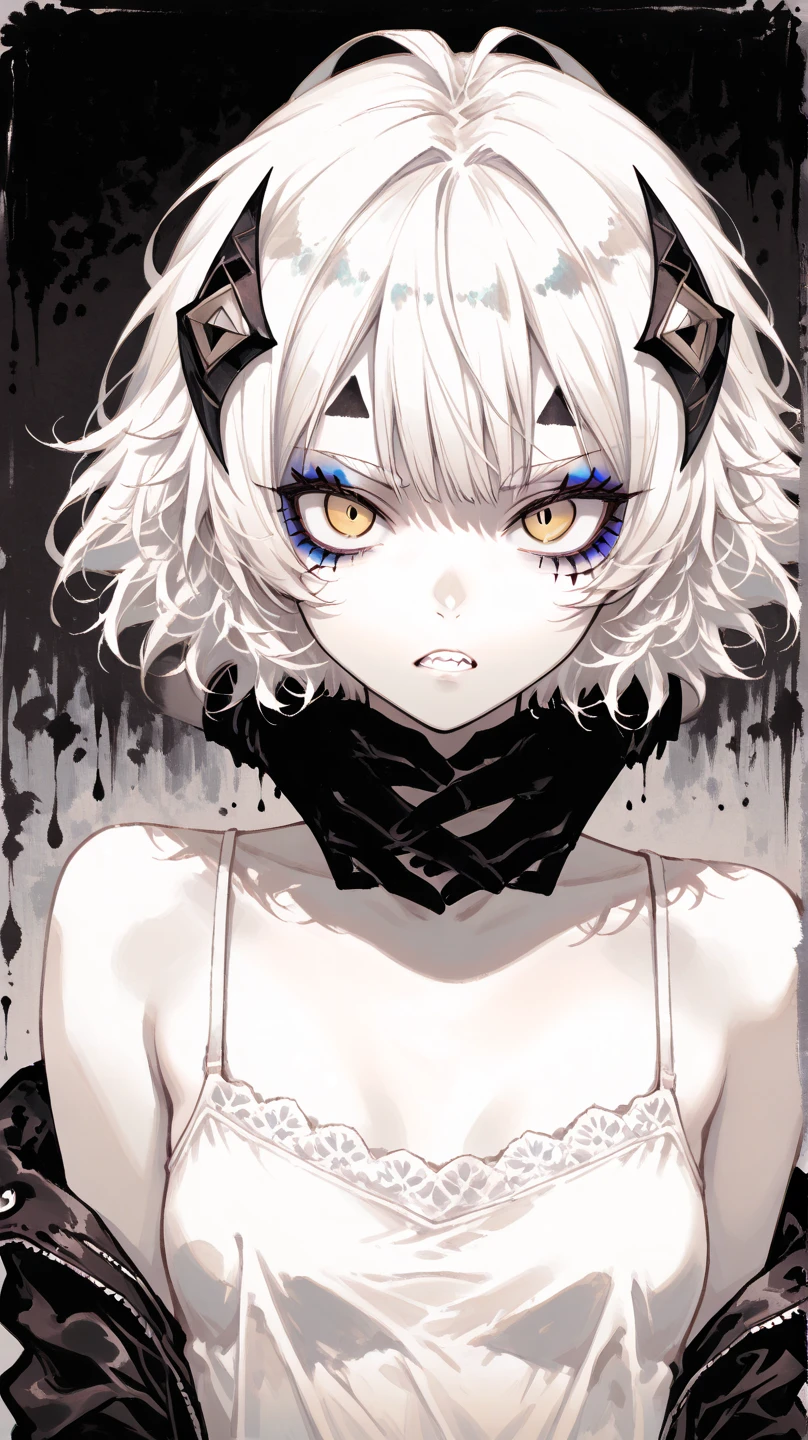 1girl ,white hair, pale fur beast ,black beautiful clothes, (high resolution, high detail, best quality),blank background, alone, median breast, weapon, bear, red eyes, claw,fur