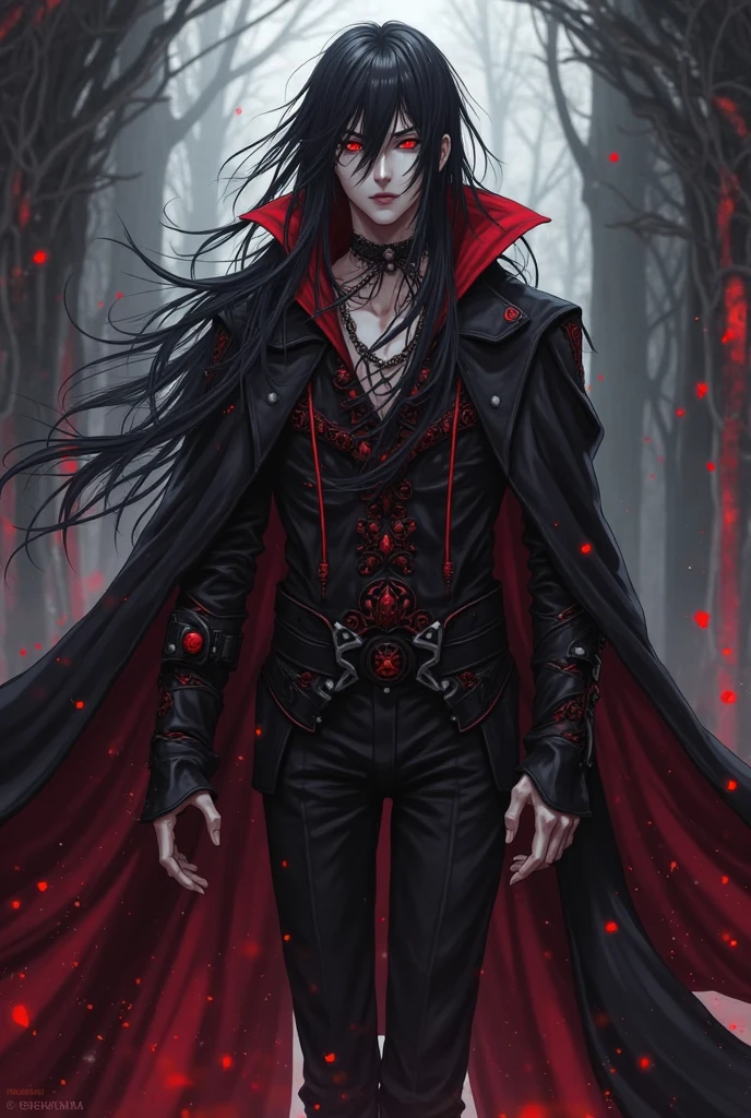 scary male vampire, horor, black forest, Eyes red