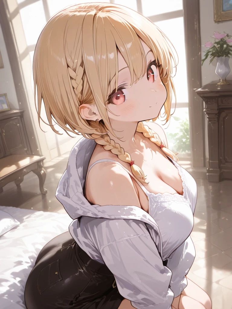 nsfw, (masterpiece, Highest quality:1.2), (A very top-down view), full body, One girl, between eyes, Embarrassed, (blush), Medium chest, choker, Cross your arms at your chest, (Body Towel, wrapped in a towel), bathroom, Sitting on the floor, (Fine and beautiful eyes:1.6), Highly detailed face, Highly detailed CG, (Perfect hands, Perfect ???????),