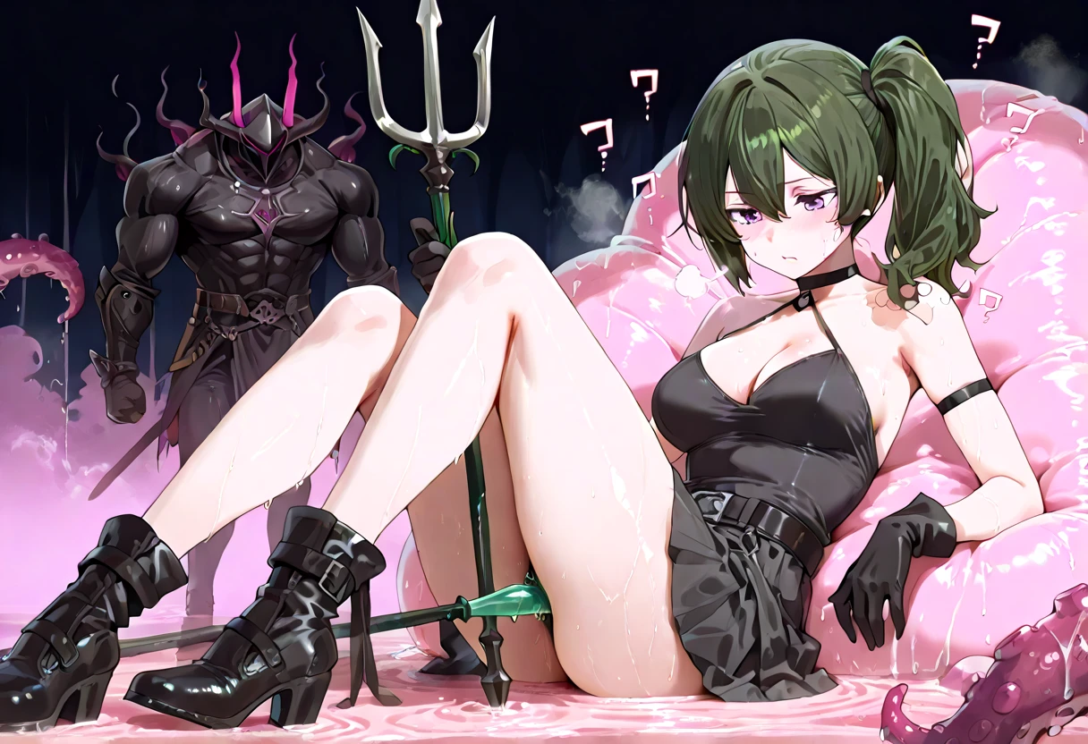 Goblin, green skin, monster, horror, glowing eyes, huge penis, large penis