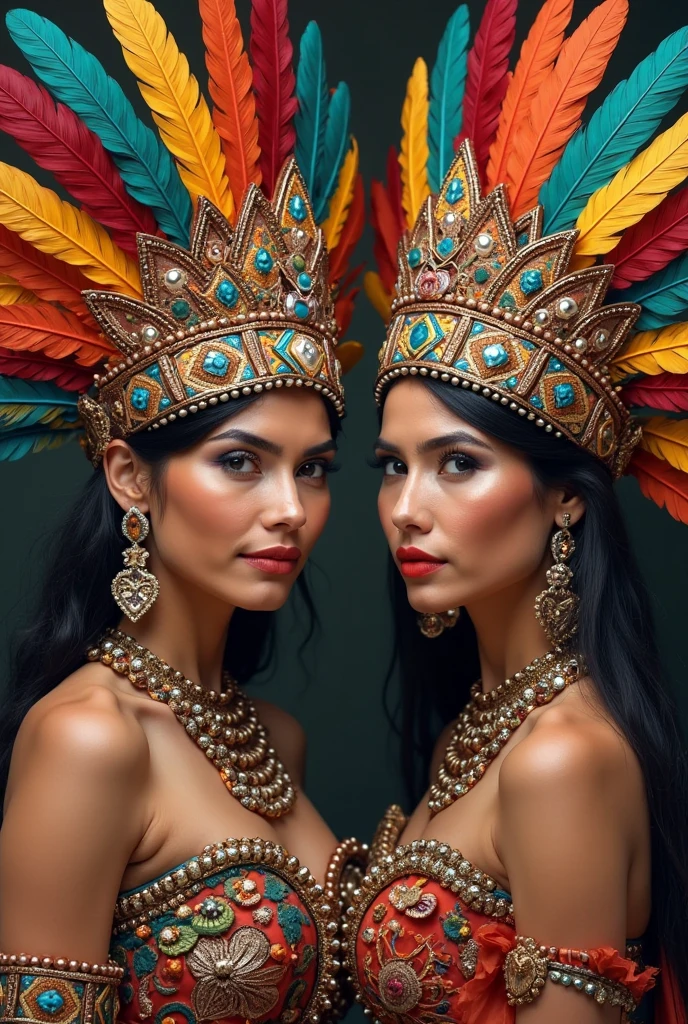 Drag queen with costumes inspired by Aztec goddesses