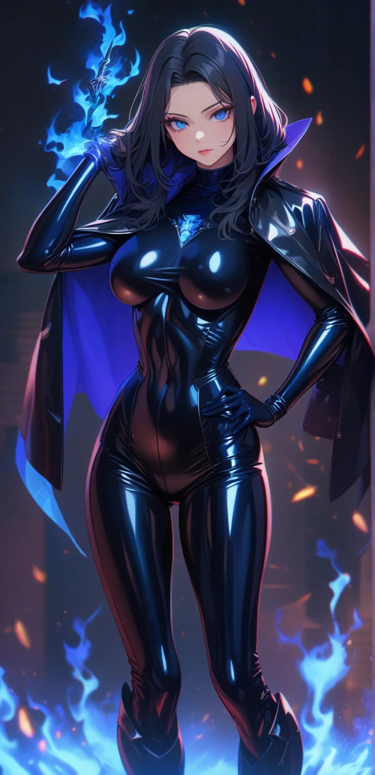 (1MILFWoman)(chest covered)(smile) grayscale skin, pale golden hair and violet eyes. She prefer clothing of white and silver with cloaks of deep blue, blue or purple background (Masterpiece, highres, 4k, very precise detailed)