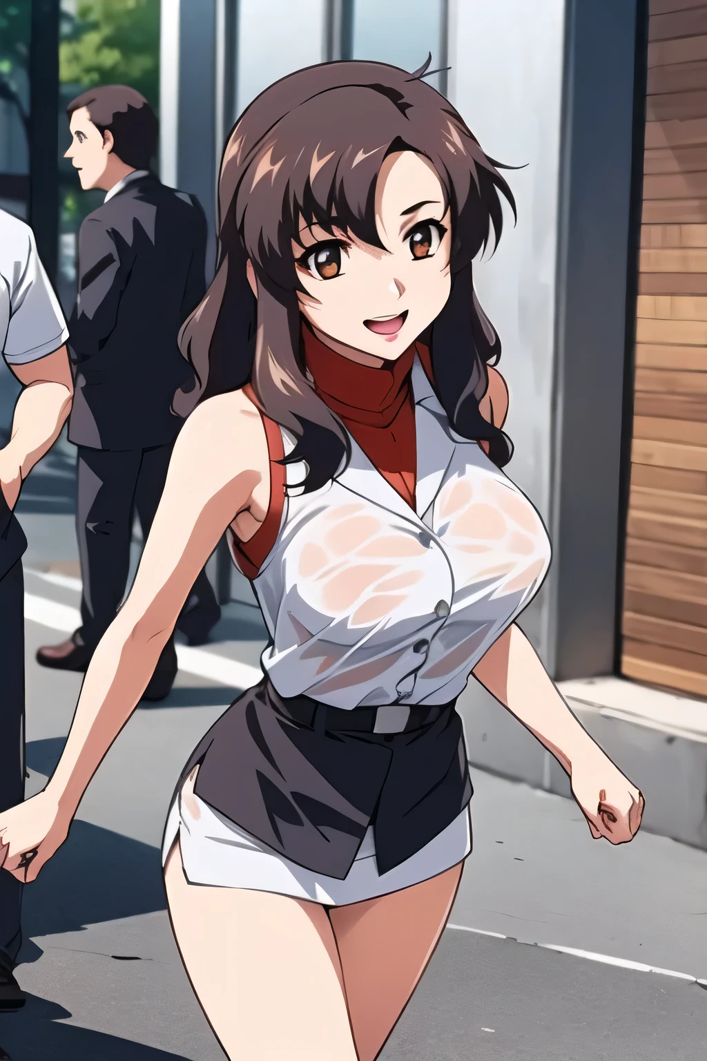 Masterpiece, best quality,solo, (detailed face), minami kotori, curvy body, slightly from side,sweaty, embarrassed,(highleg white micro bikini:1.2),earrings, elbow gloves, necktie , standing,police cap,in street,looking at viewer, cowboy shot, thighs, wide hips, thighhighs, voluptuous, large breasts, public, groped by criminals,