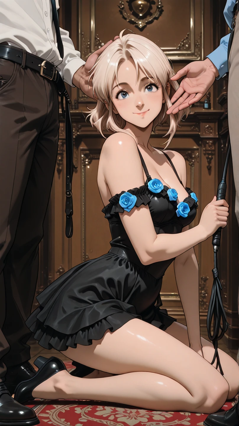 Blowjob、Office lady、Tailored Suits、Pencil Skirt、High heels、Lower body of man in front of female face、A woman is sitting sideways、On my knees、Kneeling posture、