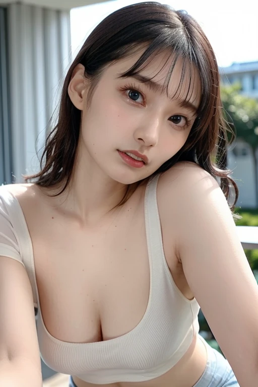 (highest quality,8K quality,masterpiece:1.3,),(Super high resolution:1.3,Photoreal:1.4,Raw photo:1.2),(super detailed:1.2,shiny skin,fine skin:1.1),(detailed face,perfect anatomy,caustics:1.2),on the lawn,sleep on your back,overhead view,,1 girl,cute,Japanese,22 years old,japanese id,natural brown hair,Curl short hair outward,cute目,natural makeup,micro bikini,laughter,look at the camera,up on the face,face focus,professional lighting,natural soft light,