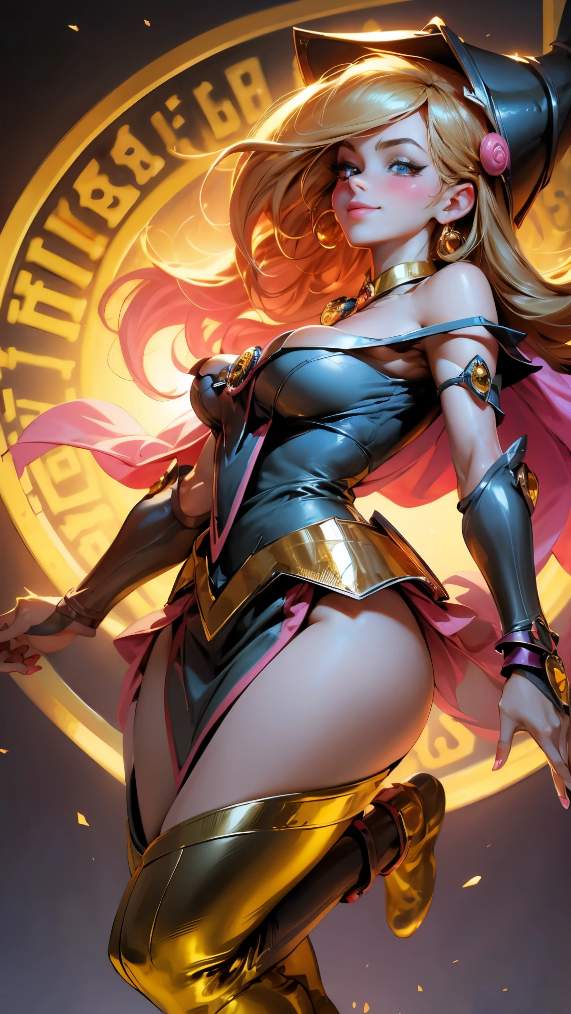 nurse,big-breasted witch,dazzling and sexy pose,alluring outfit,golden stethoscope,flawless skin,enchanted atmosphere,powerful magic,spellbinding gaze,vibrant colors,soft focus lighting,masterpiece:1.2