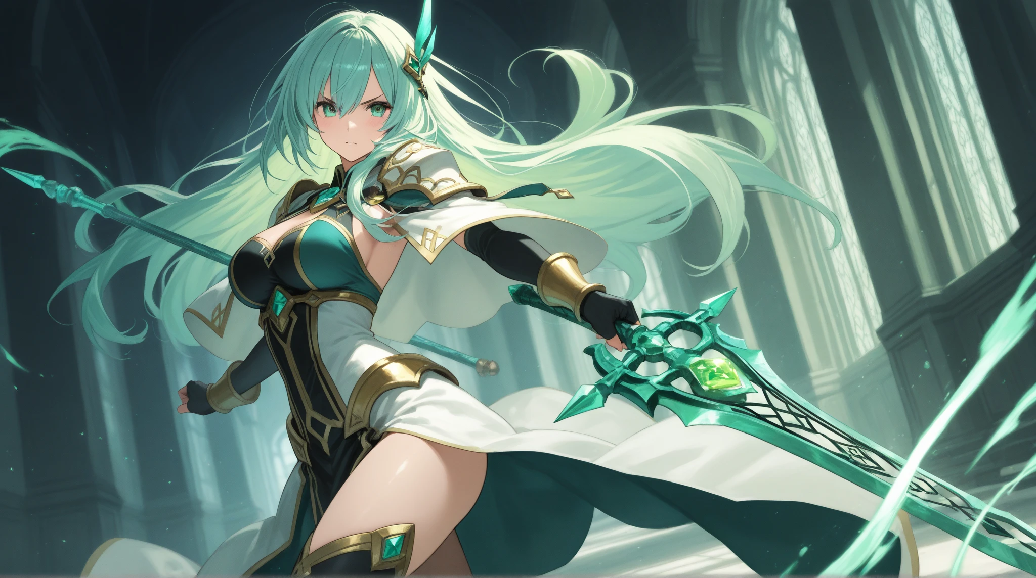 (Masterpiece, Extreme, Excellent, Official Art, Aesthetic Aesthetics: 1.2), Extreme Meticulous,bleach art stlye,elvish.1 girl,huge horns.fire katana,supreme details,fire storm,green hair,dragon,great sword,big sword,heavy armor